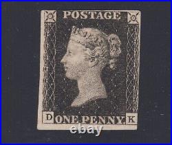 Great Britain Sc 1 MLH. 1840 Penny Black, corner letters D-K, Plate 6, Cert