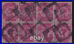 Great Britain Sc #108 (1884) 5/- Queen Victoria Block of 8 Used Squard Circle V