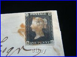 Great Britain Scott #1 Penny Black On 1840 Dated Cover 4 Margins Nice