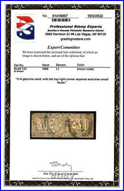 Great Britain Scott #123 Queen Victoria £1 Stamp. Used. PSE Certified. CV $4400