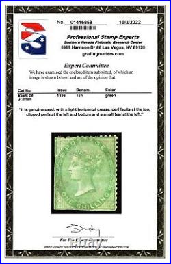 Great Britain Scott #28 Queen Victoria 1Sh Stamp. Used. PSE Certified. CV $300