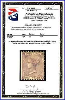 Great Britain Scott #39 Queen Victoria 6p Stamp. Mint NG. P3. PSE Cert. CV $2250