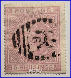 Great Britain Scott #57 (600) A24 5sh rose P 2 Used VF Wmk 26 1867