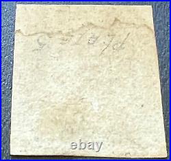 Great Britain Stamp #1, Penny Black with APEX Certificate, Used, Great Margins