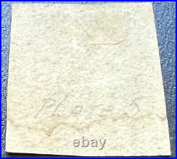 Great Britain Stamp #1, Penny Black with APEX Certificate, Used, Great Margins