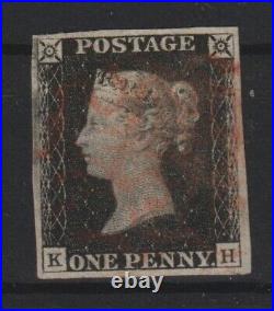 Great Britain Stamp #1, Penny Black with PSE Certificate, Used, 4 Great Margins