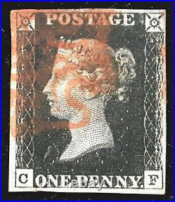 Great Britain Stamp 1840 1d Queen Victoria Penny Black Scott # 1 SG2 Used