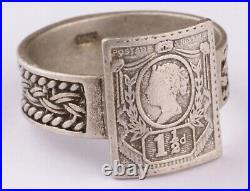 Great Britain Stamp Ring 925 Sterling Silver 5 g Handmade Jewelry Size US 9