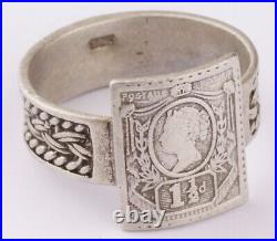 Great Britain Stamp Ring 925 Sterling Silver 5 g Handmade Jewelry Size US 9