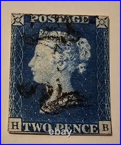 Great Britain Stamp Scott #2 ($700) A1 2p blue Imperf. Used F