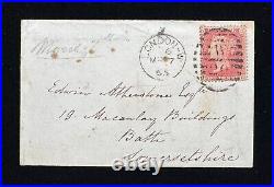 Great Britain UK 1865 1d Red Cover, London to Bath, Wax Seal & Bath Postmark