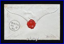 Great Britain UK 1865 1d Red Cover, London to Bath, Wax Seal & Bath Postmark