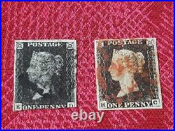 Great Britain Used Stamp 1840 Penny Black Pair Red & Black Cancels B43
