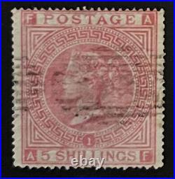 Great Britain stamps QV 1867-83 5/- Shillings Rose SG126 Nice light cancel Stamp