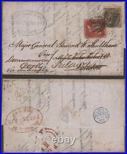 India 1860 Cover to London England Resent to Cork Ireland