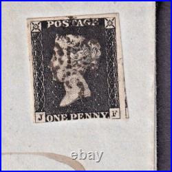 PENNY BLACK JF ON 1841 COVER (NOT TIED) with Horizontal black line through J