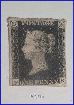 Penny Black Genuine Authentic Stamp Fk May6, 1840 +certificate Of Authenticity