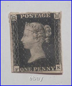 Penny Black Genuine Authentic Stamp Fk May6, 1840 +certificate Of Authenticity