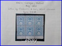 QV 1882 Keble College Oxford Stamps Block of 6 + Hertford Stationary Spec CS10