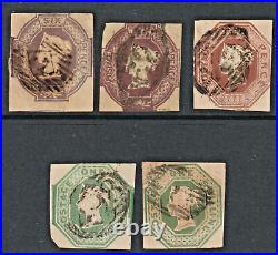 QV EMBOSSED GROUP of 5 to 1/- including 10d & SHADES of 6d & 1/- (CV £5,500)