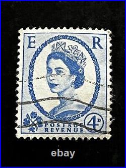 Queen Elizabeth Great Britain Coronation Stamp Rare, 4D Stamp, Used