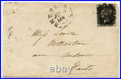 RARE 1840 1d black plate 11 NL cover to Andover tied black Sherborne Maltese X