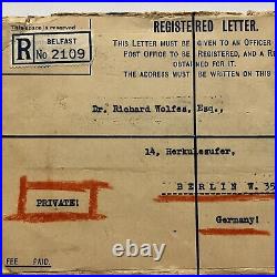Rare Belfast Great Britain Private Registered Cover To Berlin Germany