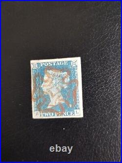 Rare Great Britain 1840 2 Penny Blue Stamp With Red Maltese Cross