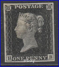 SG 2 1d Black plate 2 lettered HB. A fresh mint example without gum. 4 fine marg