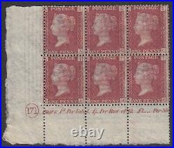 SG 43 1d Rose Red plate 171 lower left corner, block of 6 with control number