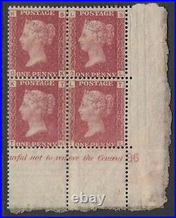 SG 43 Great Britain 1864-79. 1d red plate 86 lower right of sheet marginal