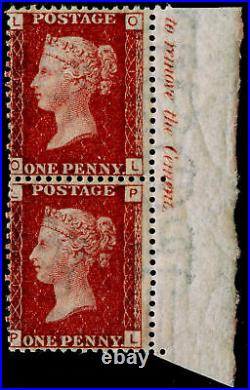 SG43, 1d rose-red plate 124, NH MINT. PAIR with MARGINAL INSCRIPTIONS. OL PL