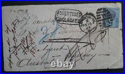 VERY RARE 1887 Great Britain Cover to P&O SS Ballarat to Sydney TOO LATE